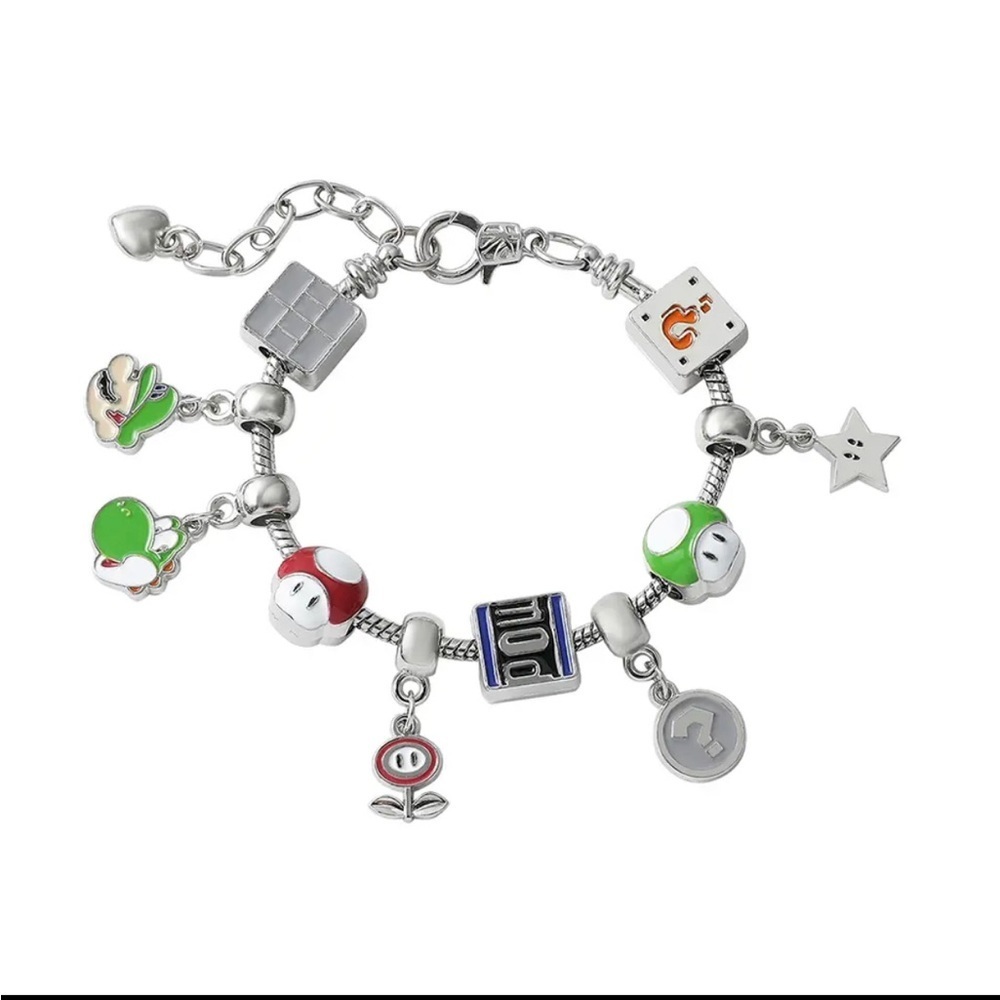 Silver Plated Super Mario Bros Nintendo Themed Charm Bracelet - Picture 6 of 6